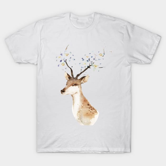 Deer Portrait with Flowers T-Shirt by designsbycreation